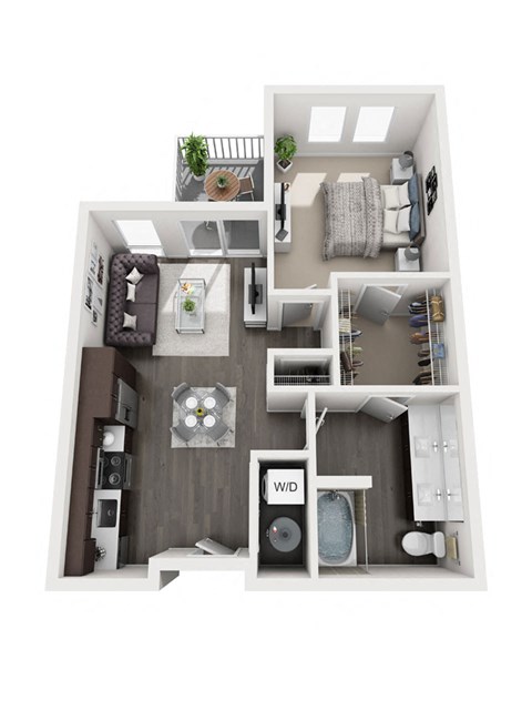 Floor plan for 1 bed, 1 bath, 699 sqft