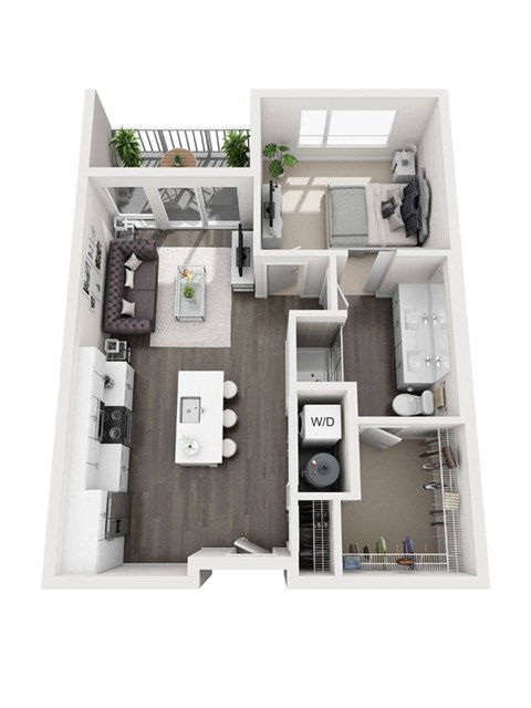 Floor plan for 1 bed, 1 bath, 689 sqft