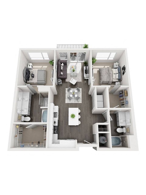 Floor plan for 2 beds, 2 baths, 1101 sqft
