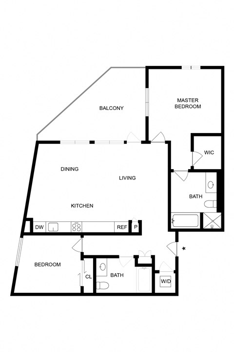 Floor plan for 2 beds, 2 baths, 1110 sqft