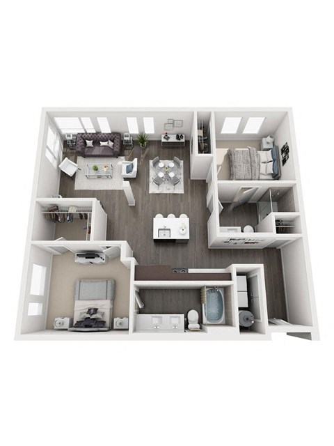 Floor plan for 2 beds, 2 baths, 1106 sqft