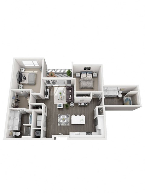 Floor plan for 2 beds, 2 baths, 1162 sqft