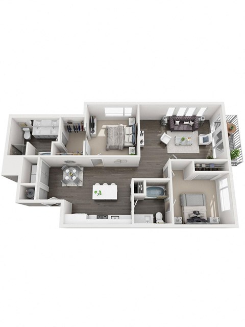 Floor plan for 2 beds, 2 baths, 1160 sqft