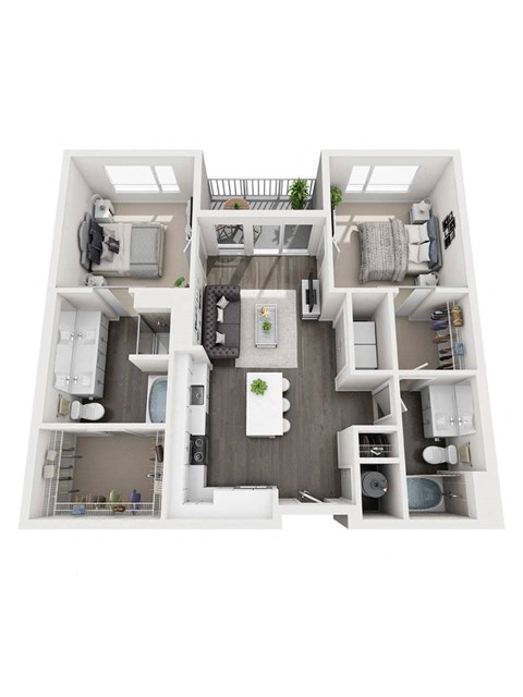 Floor plan for 2 beds, 2 baths, 1040 sqft