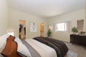 Los Angeles apartment for rent - Spacious, bright bedroom with full sized bed, walk-in closet, and attached bathroom