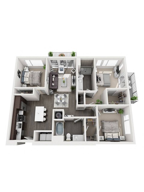 Floor plan for 3 beds, 2 baths, 1271 sqft