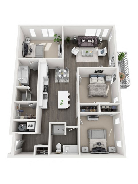 Floor plan for 3 beds, 2 baths, 1278 sqft
