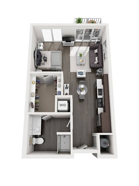 Floor plan for studio, 1 bath, 601 sqft