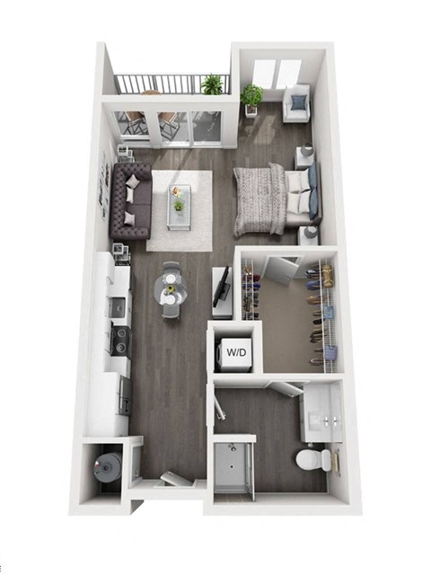 Floor plan for studio, 1 bath, 632 sqft