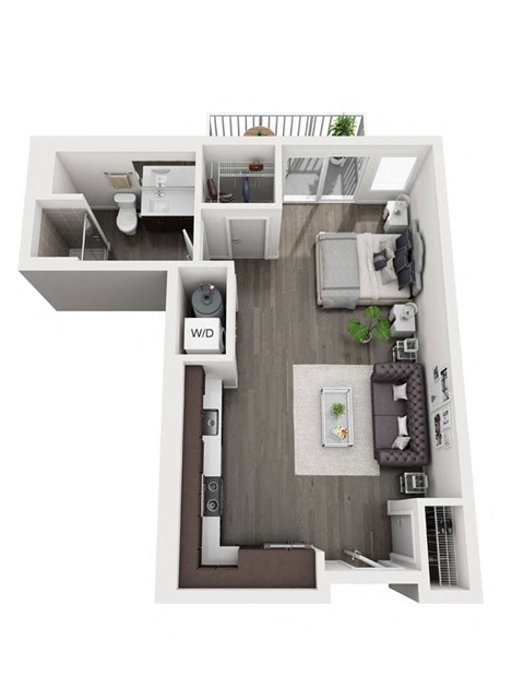 Floor plan for studio, 1 bath, 585 sqft