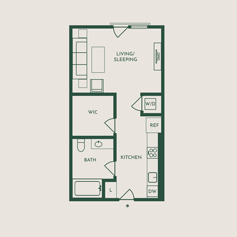 Floor plan for studio, 1 bath, 502 sqft