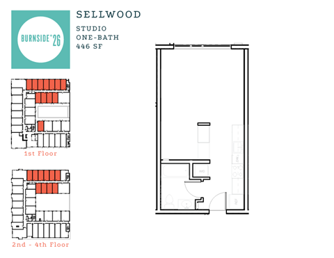 Floor plan for studio, 1 bath, 446 sqft