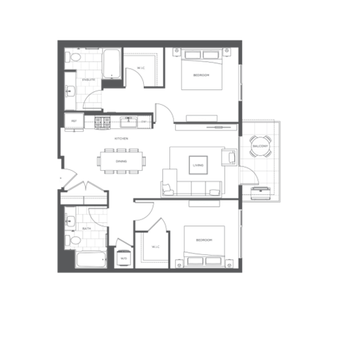 Floor plan for 2 beds, 2 baths, 1120 sqft