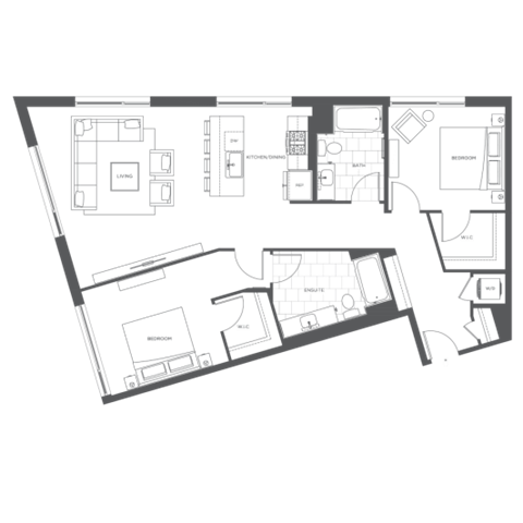Floor plan for 2 beds, 2 baths, 1311 sqft