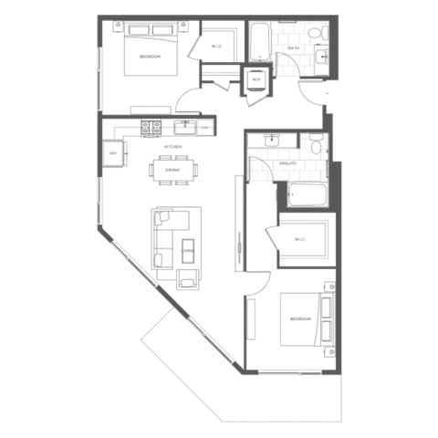 Floor plan for 2 beds, 2 baths, 1170 sqft