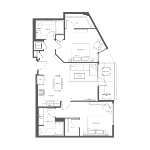 Floor plan for 2 beds, 2 baths, 1146 sqft