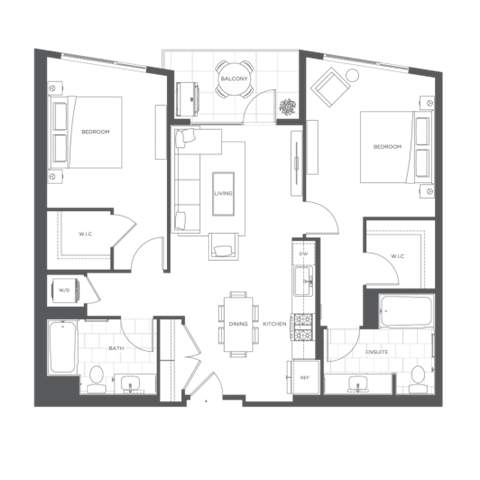 Floor plan for 2 beds, 2 baths, 1116 sqft