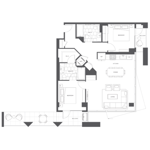 Floor plan for 2 beds, 2 baths, 1178 sqft