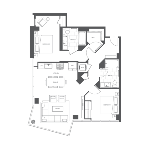 Floor plan for 2 beds, 2 baths, 1219 sqft