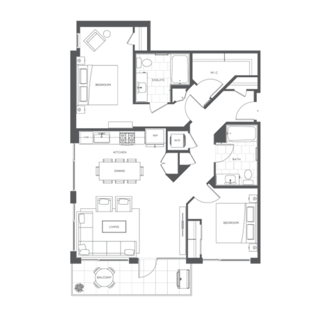Floor plan for 2 beds, 2 baths, 1144 sqft
