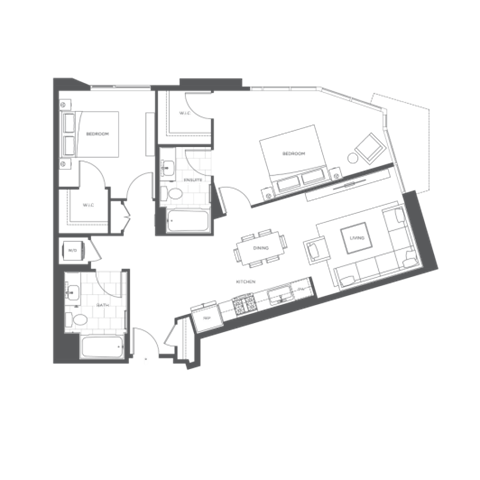 Floor plan for 2 beds, 2 baths, 1100 sqft