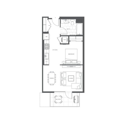 Floor plan for studio, 1 bath, 616 sqft