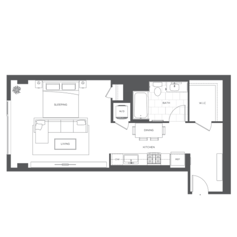 Floor plan for studio, 1 bath, 740 sqft