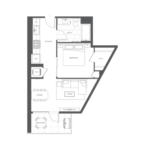 Floor plan for studio, 1 bath, 618 sqft