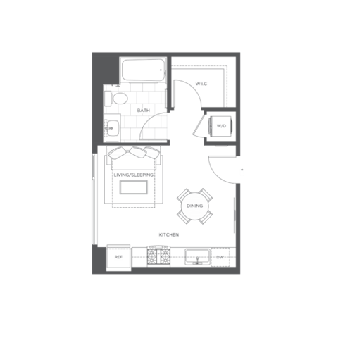 Floor plan for studio, 1 bath, 393 sqft