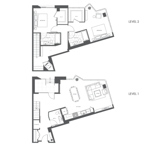Floor plan for 2 beds, 2.5 baths, 1660 sqft