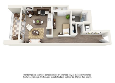 Floor plan for 1 bed, 1 bath, 736 sqft