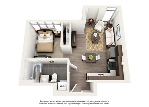 Floor plan for studio, 1 bath, 459 sqft