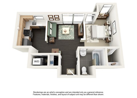 Floor plan for studio, 1 bath, 500 sqft