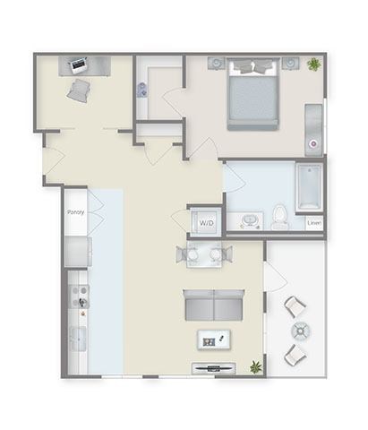 Floor plan for 1 bed, 1 bath, 903 sqft