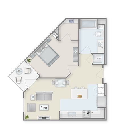 Floor plan for 1 bed, 1 bath, 662 sqft