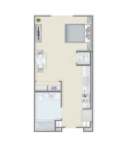 Floor plan for studio, 1 bath, 532 sqft