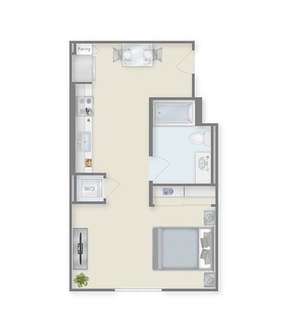 Floor plan for studio, 1 bath, 693 sqft