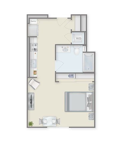 Floor plan for studio, 1 bath, 558 sqft