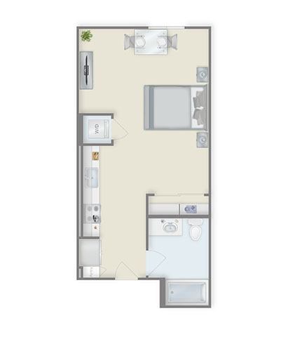 Floor plan for studio, 1 bath, 562 sqft