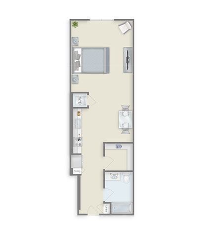 Floor plan for studio, 1 bath, 726 sqft