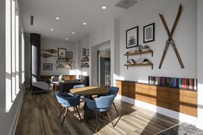 Denver apartment for rent - a rendering of a dining room with a table and chairs