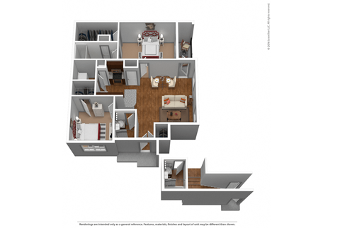 Floor plan for 2 beds, 2 baths, 1097 sqft