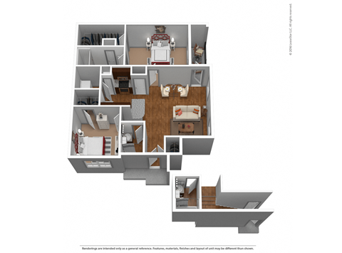 Floor plan for 2 beds, 2 baths, 1149 sqft