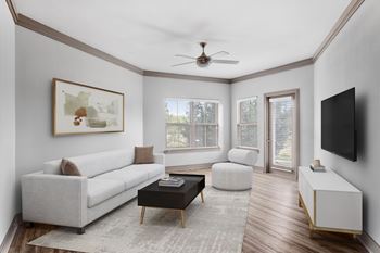 Modern living room with wall mounted tv