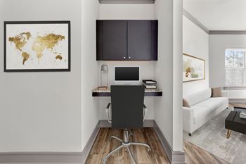 Compact home office nook with wall mounted desk