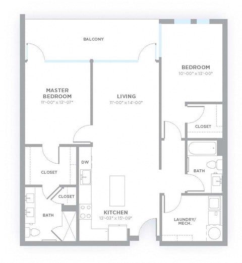 Floor plan for 2 beds, 2 baths, 1112 sqft