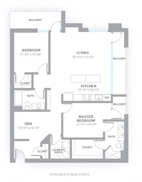 Floor plan for 2 beds, 2 baths, 1342 sqft