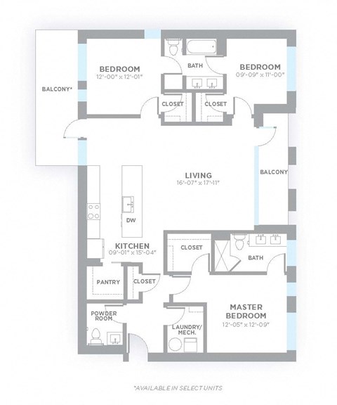 Floor plan for 3 beds, 2.5 baths, 1603 sqft