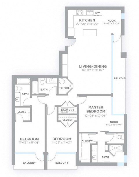 Floor plan for 3 beds, 3 baths, 1689 sqft