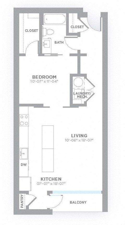 Floor plan for studio, 1 bath, 781 sqft